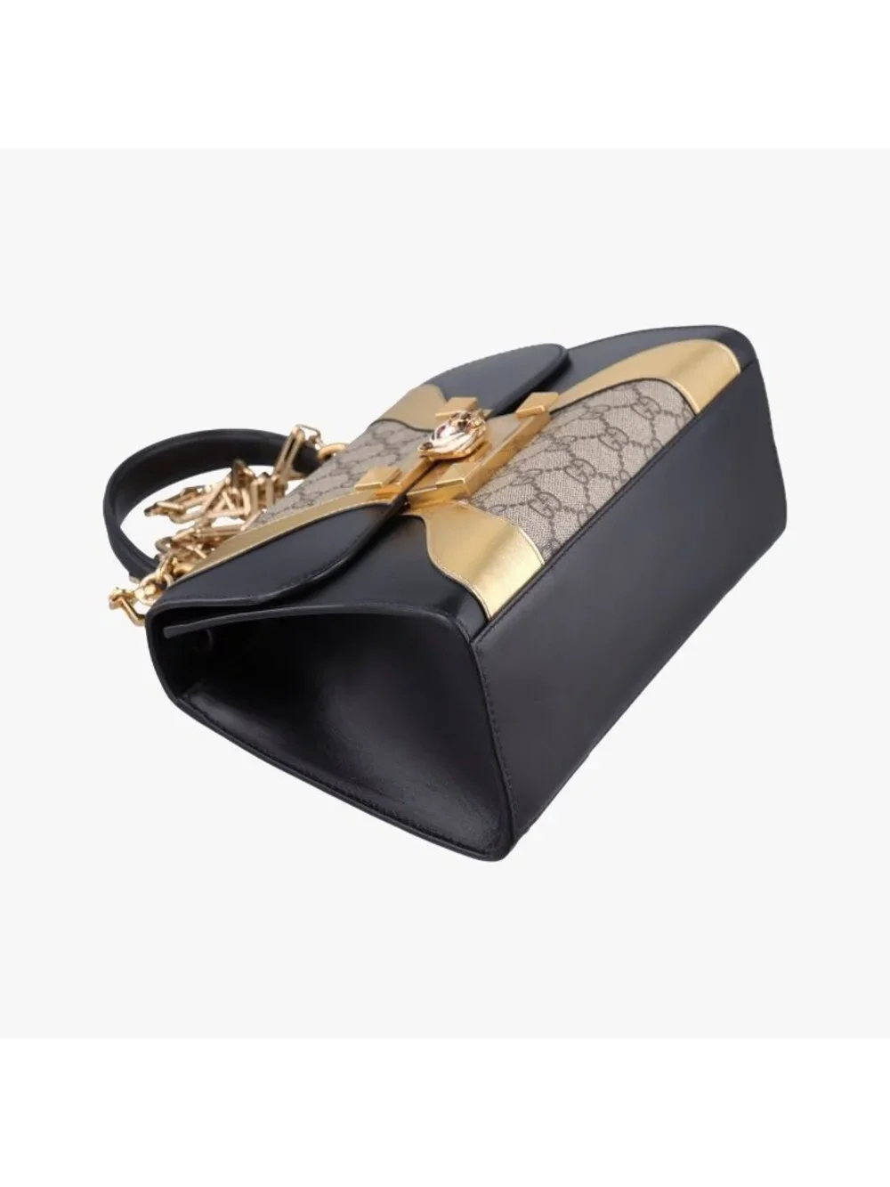 Gucci Ojiride Beige Gold Black Canvas Leather Shoulder